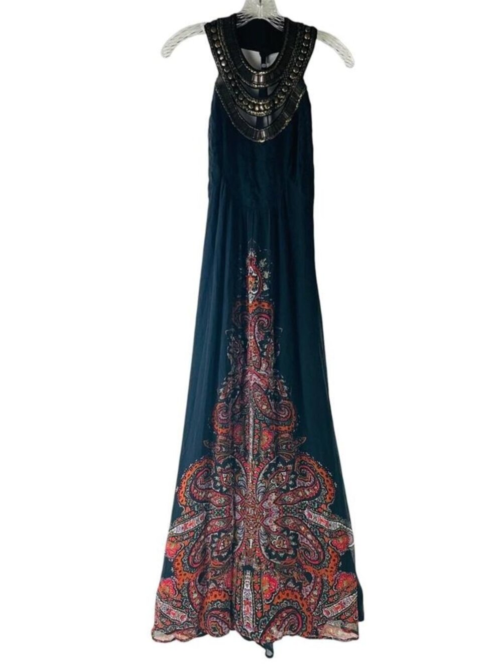 Free People Demeter Maxi Gown Metal Beaded Bib Evening Gown Formal Party Goth